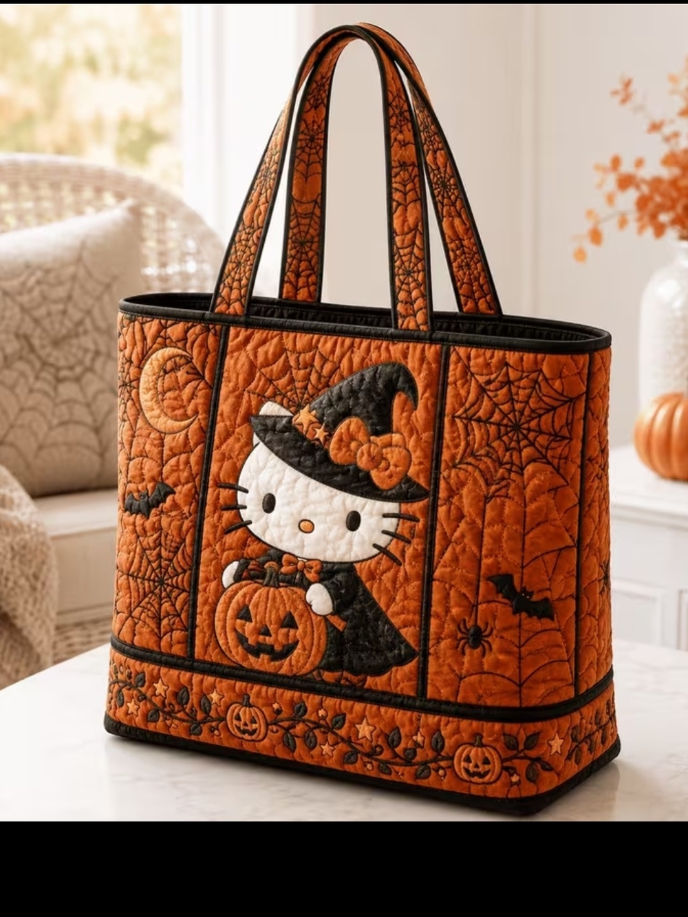 Hello Kitty Halloween Quilted Tote Bag - Orange and Black